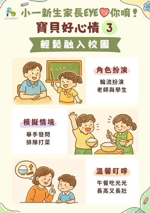 小一新生家長EYE你唷!圖卡說明與宣導文案,歡迎家長善用家庭教育資源。圖片