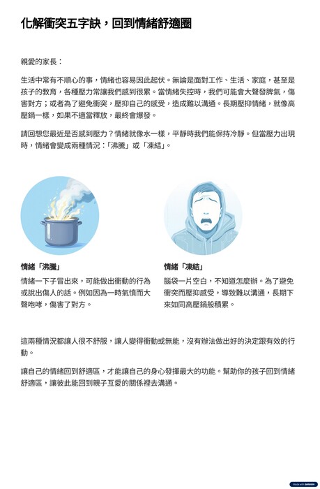 情緒就像水一樣，平靜時我們能保持冷靜。但當壓力出現時，情緒會變成沸騰或凍結兩種狀況。